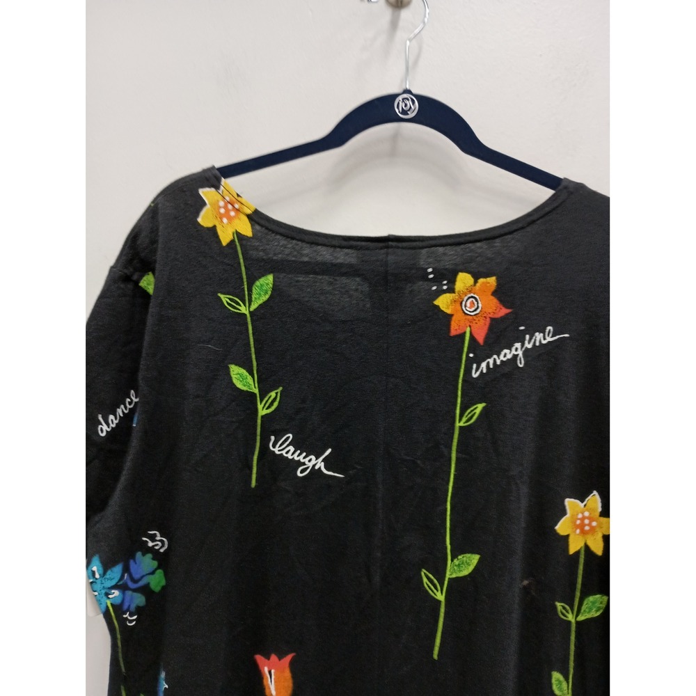 VTG Copa Cabana Wearable Art Maxi Dress Womens Large Black Floral Imagine Dream - Picture 9 of 10